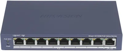 Коммутатор Hikvision DS-3E1309P-EI (B), L2, 8×100 Мбит/с PoE+ 110 Вт, 1×1 Гбит/с