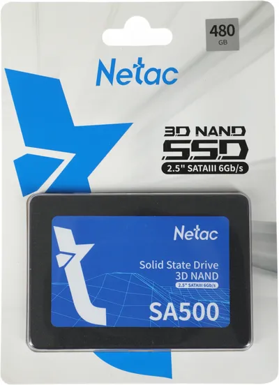 NT01SA500-480-S3X - Твердотельный накопитель SSD, Netac, NT01SA500-480-S3X, 480GB, SATA, 520/450Мб/с