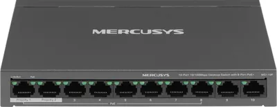 Коммутатор Mercusys MS110P, 8×100 Мбит/с PoE+ + 2×100 Мбит/с, 65 Вт, неуправляемый