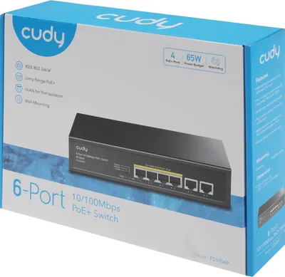 Коммутатор Cudy FS1006P, 6×10/100 Мбит/с, 4 порта PoE+ 60 Вт, неуправляемый