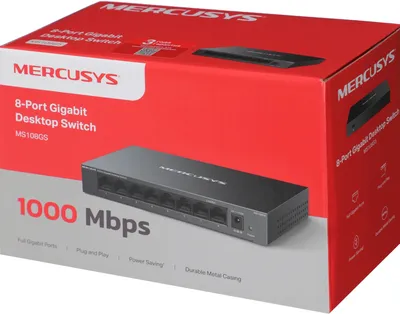 Коммутатор Mercusys MS108GS, 8×1 Гбит/с, неуправляемый, металл