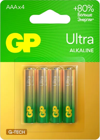 Батарейки GP Ultra Alkaline 24AUA21-2CRSBC4, AAA, щелочные, 1,5 В, 4 шт