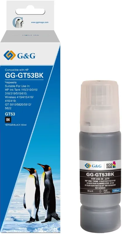 Чернила G&G GG-GT53BK, черный, 100мл, для HP Ink Tank