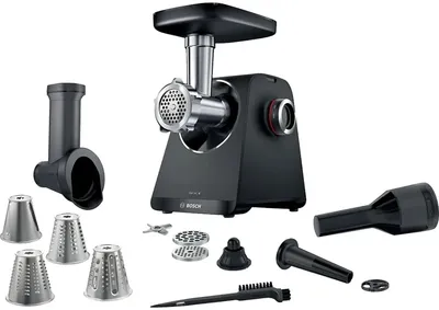 Мясорубка Bosch MFWS440B, 1900 Вт, 2.5 кг/мин, 7 насадок