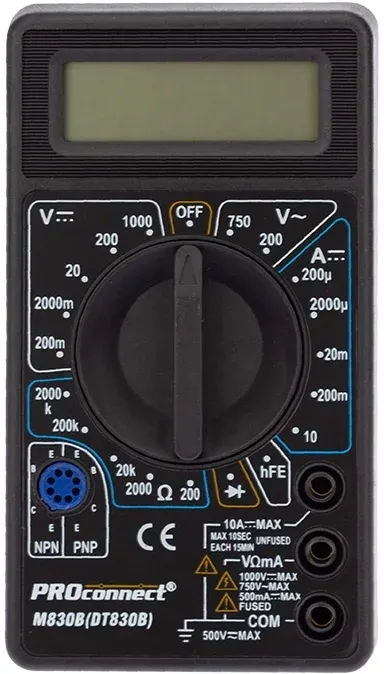 Мультиметр PROCONNECT M830B (DT830B), 1000 В DC, 750 В AC, 10 А, 2 МОм