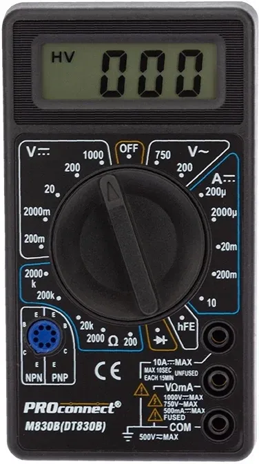 Мультиметр PROCONNECT M830B (DT830B), 1000 В DC, 750 В AC, 10 А, 2 МОм