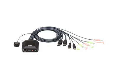 KVM-переключатель ATEN CS22DP-AT, 2 порта USB DisplayPort, 4K, кабели 1,2 м