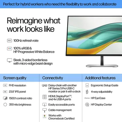 Монитор HP 5 Pro 524pf (9D9L6UT#ABB), 23.8", Full HD, 100 Гц