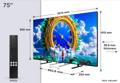 Телевизор TCL 75A400, QLED, 75", 4K Ultra HD, 144 Гц, Smart TV
