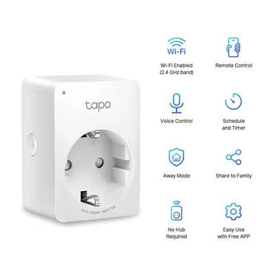 Умная розетка TP-Link Tapo P100 (4-pack), Wi-Fi 2,4 ГГц, 10 А, 2300 Вт, 4 шт