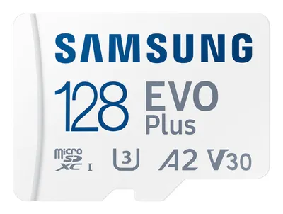 Карта памяти Samsung EVO Plus MB-MC128SA, microSDXC 128 ГБ, UHS-I U3 A2 V30, SD-адаптер