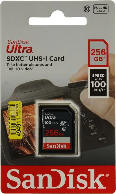 Карта памяти SanDisk Ultra SDSDUNR-256G-GN3IN, SDXC, 256 ГБ, UHS-I U1