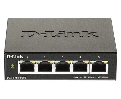 Коммутатор D-Link DGS-1100-05V2/A1A, настраиваемый L2, 5×1GbE, без кулера
