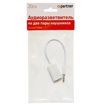 Аудиоразветвитель Partner 031658, 3.5мм, на 2 пары наушников