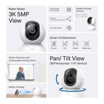IP-камера TP-Link Tapo C230, поворотно-наклонная, Wi-Fi, 2880×1620 30 fps, H.264, сирена 99 дБ