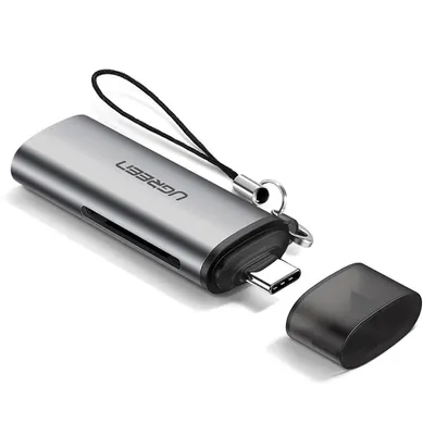 Кардридер UGREEN CM184-50704, USB-C 3.2 Gen 1, 2 слота, SD/microSD, серый