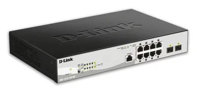 Коммутатор D-Link DGS-1210-10P/FL2A, управляемый L2, 8×1GbE PoE, 2×SFP, 65 Вт, 1U