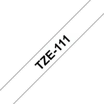 Картридж с лентой Brother TZe-111, 6 мм × 8 м, чёрный на прозрачном, ламинированная