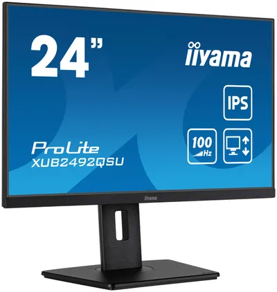 Монитор IIYAMA ProLite XUB2492QSU-B1, 23.8" WQHD IPS, 100 Гц, USB-C, USB-хаб