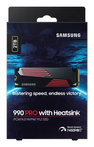 SSD Samsung 990 PRO MZ-V9P2T0CW, 2 ТБ, M.2 2280, PCIe 4.0 x4, с радиатором