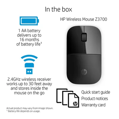 Мышь HP Z3700, беспроводная, 1200 DPI, USB-A, черная