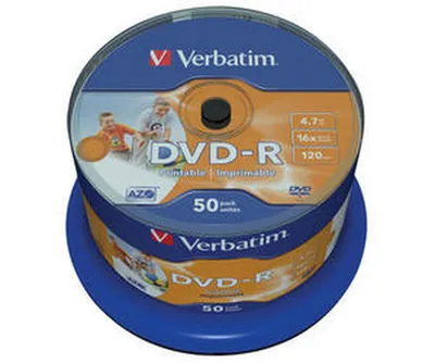 Диски DVD-R Verbatim 43649, 4,7ГБ, 16x, printable, 50 шт.