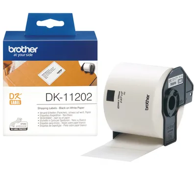 Лента этикеточная Brother DK11202, 62×100 мм, 300 этикеток, чёрный на белом