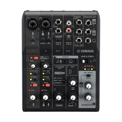Микшер Yamaha AG06MK2 B, 6 каналов, USB Type-C, 24 бит/192 кГц, чёрный