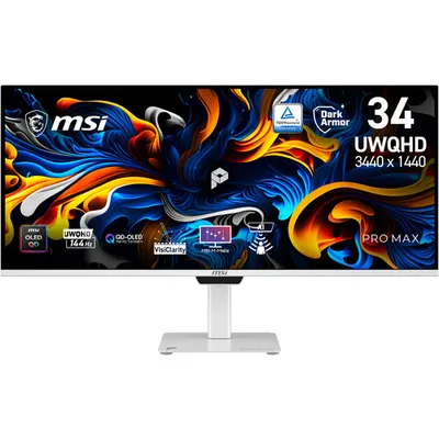 Монитор MSI PRO MAX 341QPXW14G, 34" QD-OLED UWQHD 144 Гц, 0.03 мс, белый