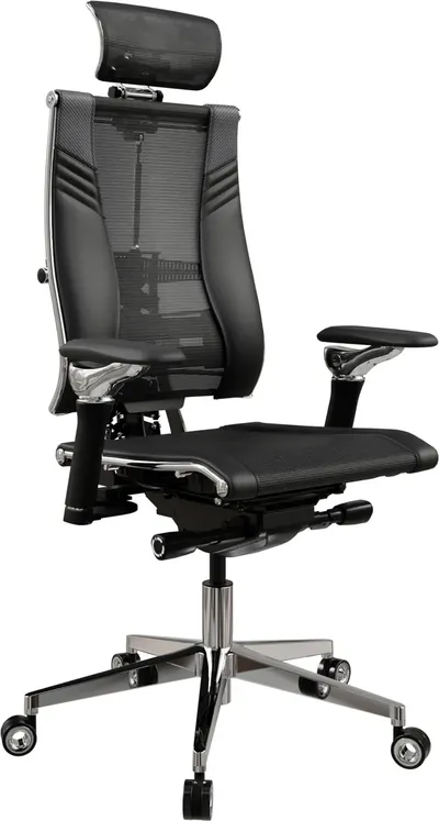 Кресло руководителя эргономичное Метта Yoga Spine Triumph B2 (Черный CC.50.15.13A) черный сиденье черный сет./экокожа с подголов. крестов.5-луч. металл хром
