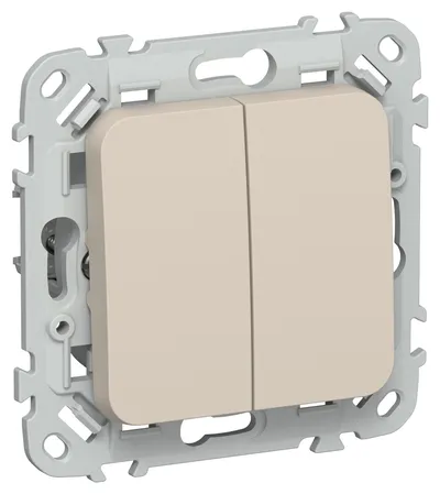 Выключатель IEK FLITE FI-V22-0-10-1-K88, 2-клавишный, проходной, 10 А, льняной