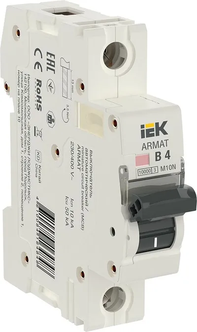 Автоматический выключатель IEK ARMAT M10N 1P B 4А, 10 кА, 1 модуль