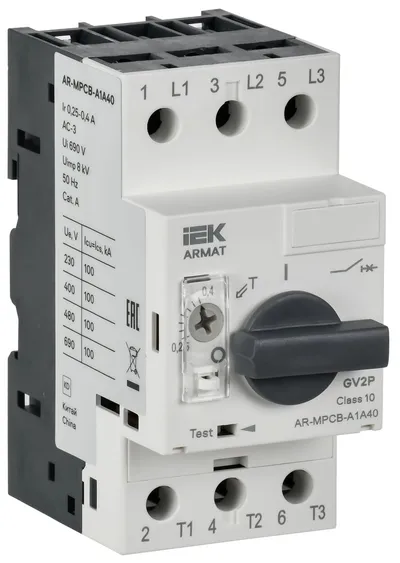 Автоматический выключатель защиты двигателя IEK ARMAT A1 GV2P, 0,25–0,4 А