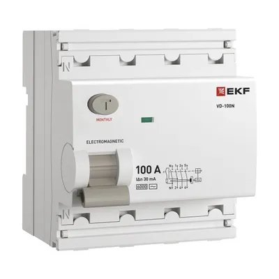УЗО EKF E1046M10030, 4P, 100A, 30мА, тип AC, 6кА