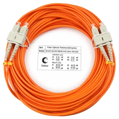 Патч-корд оптический Cabeus FOP-62-SC-SC-20m, Duplex SC/SC, OM1, 20м