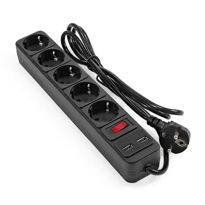 Сетевой фильтр ExeGate SP-5-USB-1.8B (EX295490RUS), 5 розеток, 2×USB-A 2 А, 1.8 м