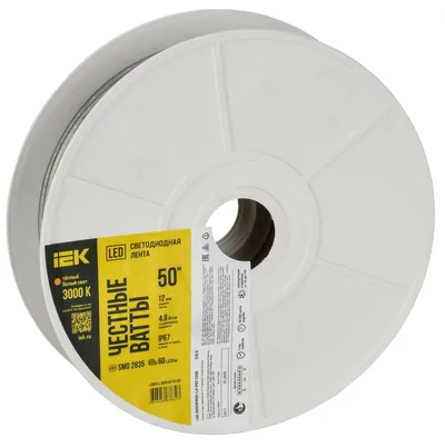 Лента светодиодная IEK LSR3-1-060-67-0-50, 220 В, 4,8 Вт/м, 3000 К, IP67, 50 м