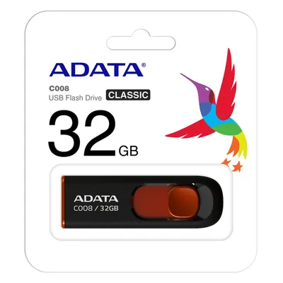 Флеш-накопитель A-DATA C008 AC008-32G-RKD, 32 ГБ, USB 2.0, чёрный/красный