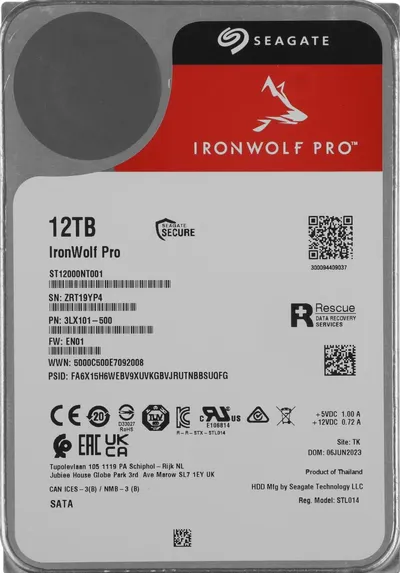 Жесткий диск Seagate SATA-III 12Tb ST12000NT001 NAS Ironwolf Pro 512E (7200rpm) 256Mb 3.5" [ST12000NT001]