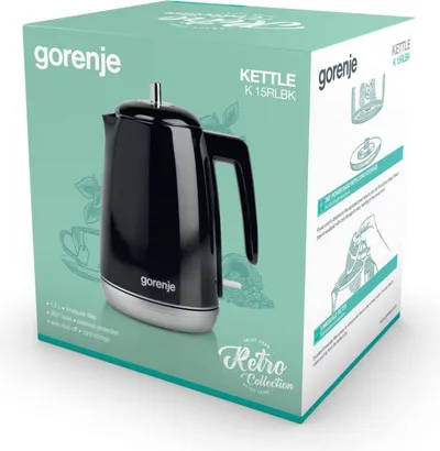 Чайник Gorenje K15RLBK, 1.7л, 2200Вт, черный