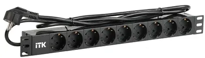 Блок распределения питания ITK PH22-9D1-P, 9 розеток Schuko, 1U, 16 А, шнур 2 м