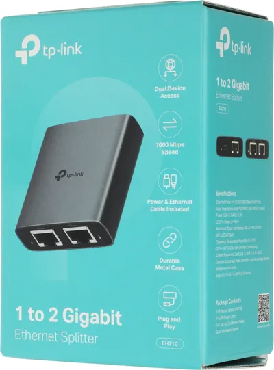 Сетевой разветвитель TP-Link EH210, 1×RJ45 вход / 2×RJ45 выход, 1 Гбит/с, USB-C