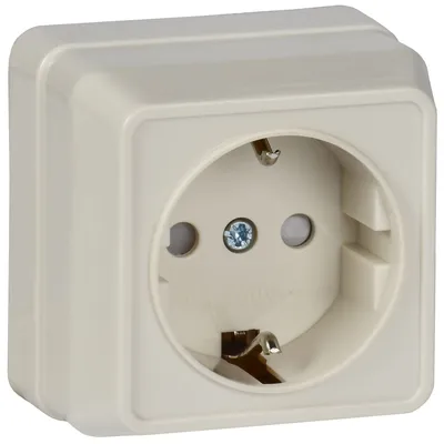 Розетка IEK ERO14-K33-16-DC, 1-местная, с заземлением, с защ. шторками, 10А, открытой установки, кремовая, серия OKTAVA