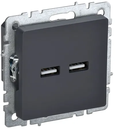 Розетка USB IEK BR-U21-D31-K53 BRITE, USB A+A, 5 В 3,1 А, графит
