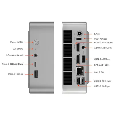 Мини-ПК Beelink BL/SER8/8845HS/64G/1TB/Frost Silver, Ryzen 7 8845HS, 64 ГБ DDR5, 1 ТБ SSD