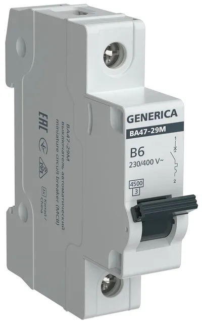 Автоматический выключатель IEK MVA21-1-006-B-G, 1P, 6 А, 4,5 кА, B
