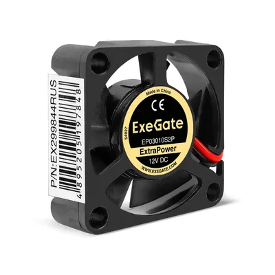 Exegate EX299844RUS Вентилятор 12В DC ExeGate ExtraPower EP03010S2P (30x30x10 мм, Sleeve bearing (подшипник скольжения), 2pin, 15000RPM, 29dBA)