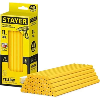 Клеевые стержни STAYER 2-06821-Y-S40, 11×200 мм, желтые, 40 шт