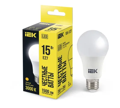 Лампа LED IEK LLE-A60-15-230-30-E27, A60, 15 Вт, 230 В, 3000К, E27