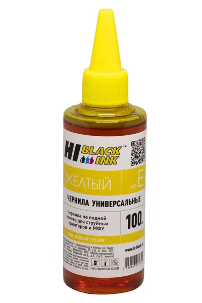 Чернила Hi-Black HB-EPS-Y-100ML, универсальные для Epson, тип E-V1, жёлтые, 0,1 л